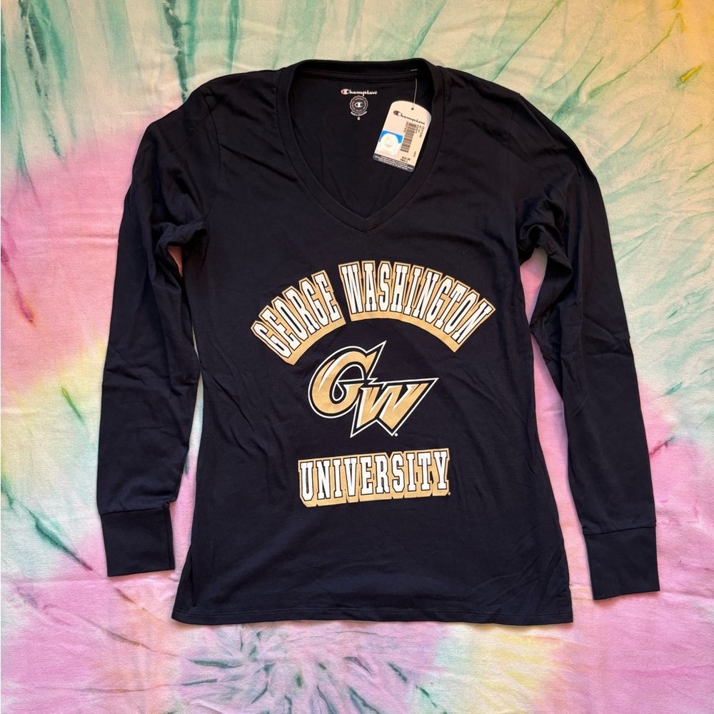George Washington University GWU Navy Blue Long Sleeve Champion T-Shirt | Size S